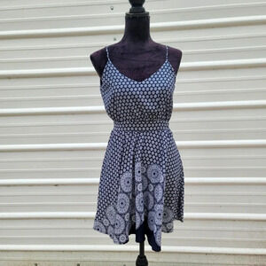 Love Lucy Love Women's Navy Blue White Print Halter Dress Tie Size Small